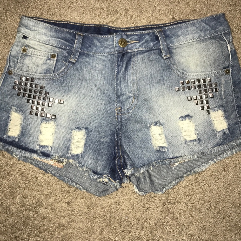 Papaya brand denim studded shorts